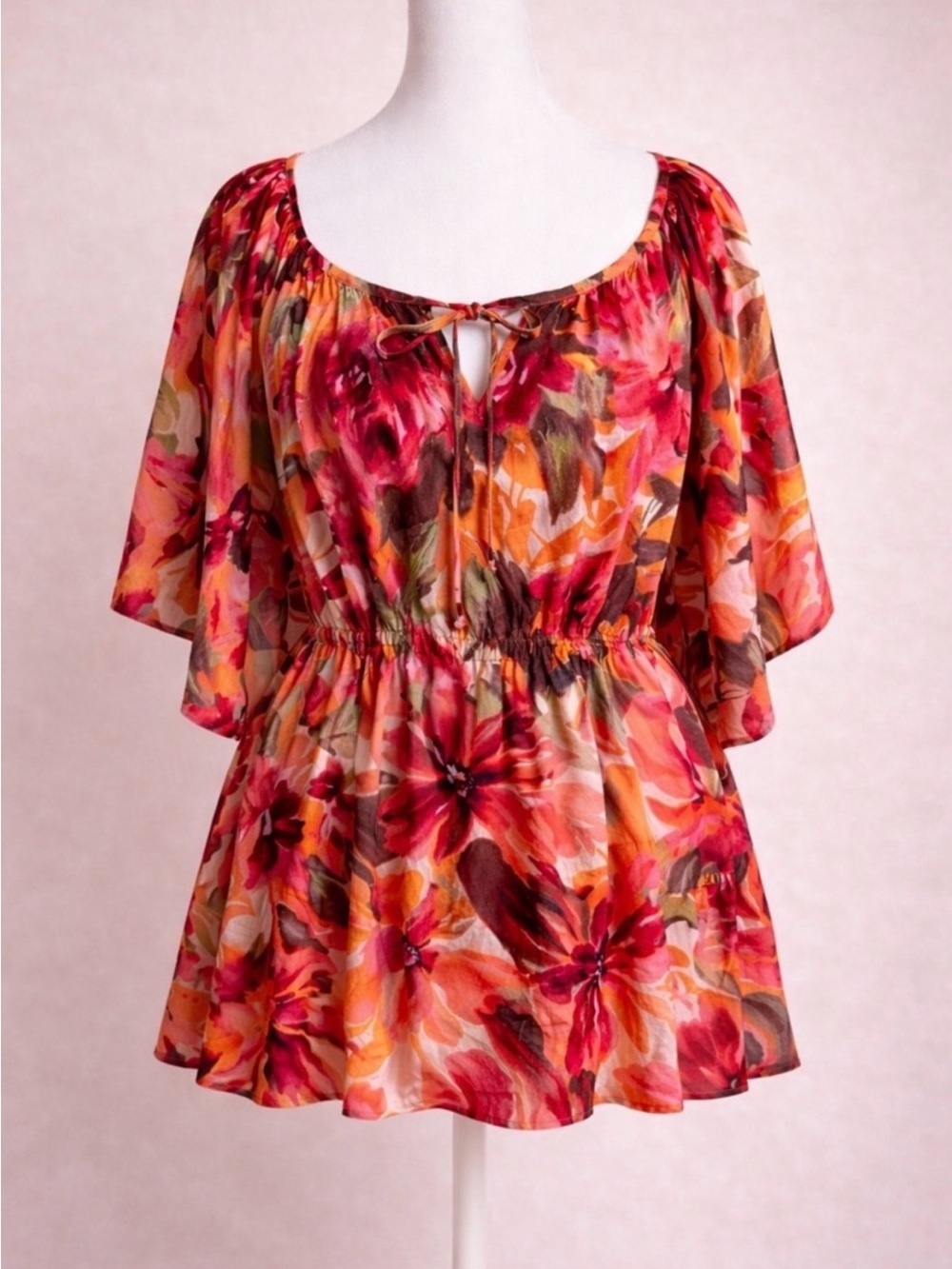 Karen Kane 2X Floral Ruffle Hem Blouse NWT Boho Peasant Top Plus
